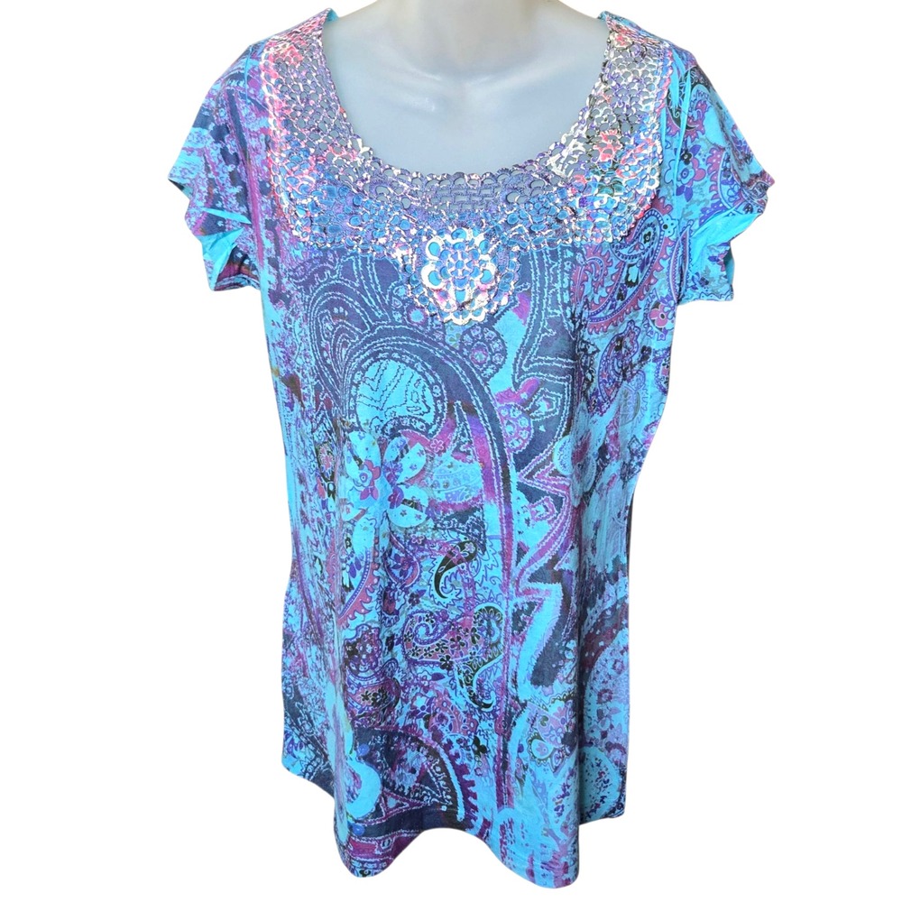Carole Little Womens Boho Paisley Top Size Small Art to Wear Eclectic Artsy